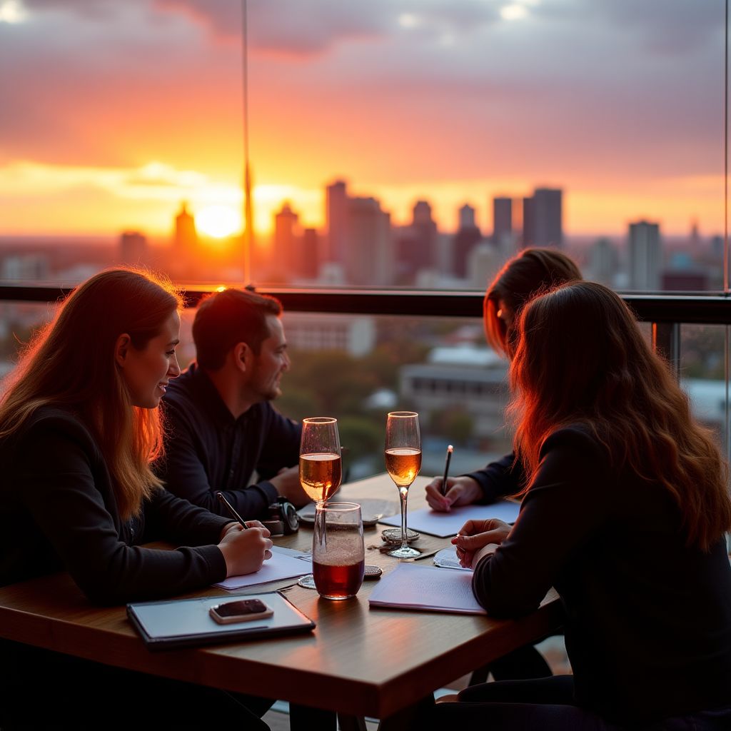 Team reviewing new rooftop bar opening